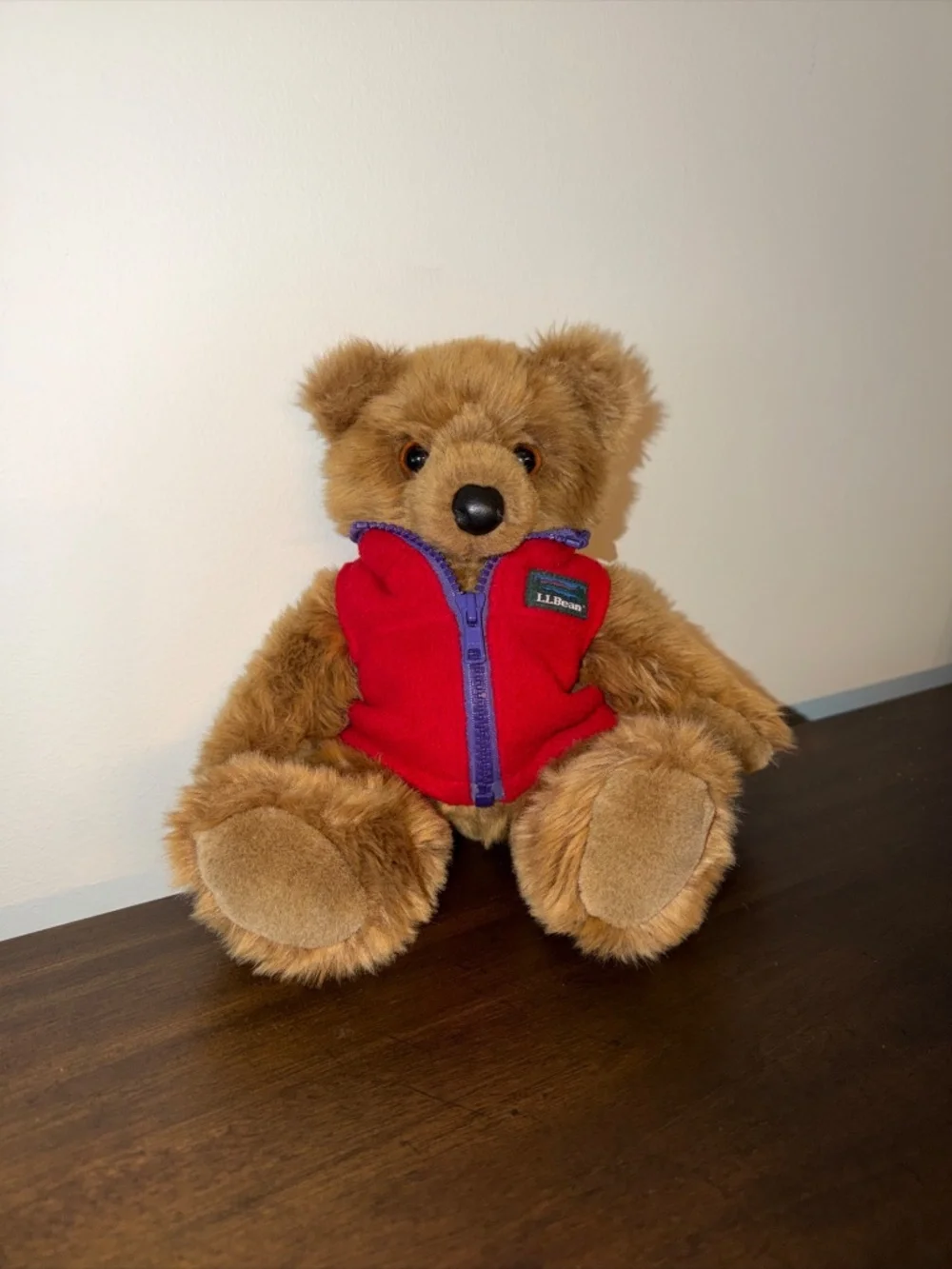 L.L. Cub By L.L. Bean Vintage Brown Plush Bear W Red Fleece Vest